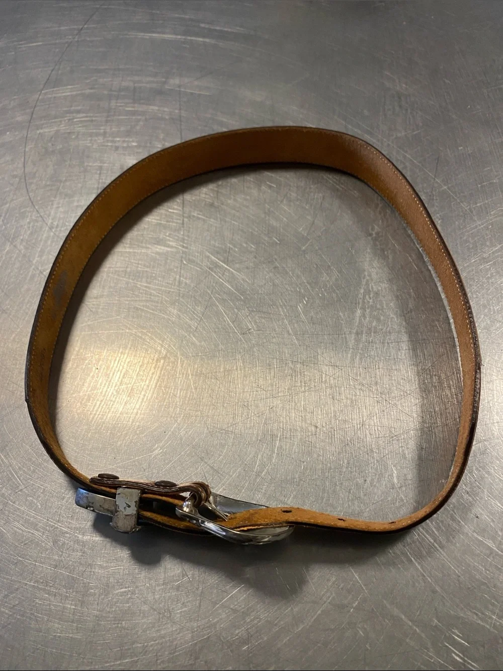 Justin Boots Tan Leather Belt with Ornate Silver Buckle size 30